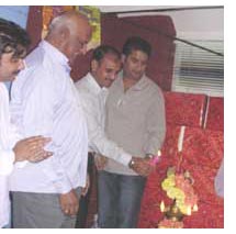 Deepak Dev, Uncle Loknath, Laxman Sirvi & Shyam Prasad during the launch of Arya