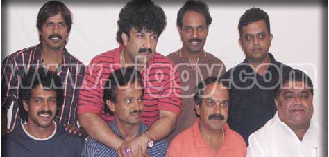 Upendra, Sudhindra Kumar, Naganna, S. Ramesh. On top row- Thriller Manju, Gurukiran, K. Krishnakumar and K. Nanjunda